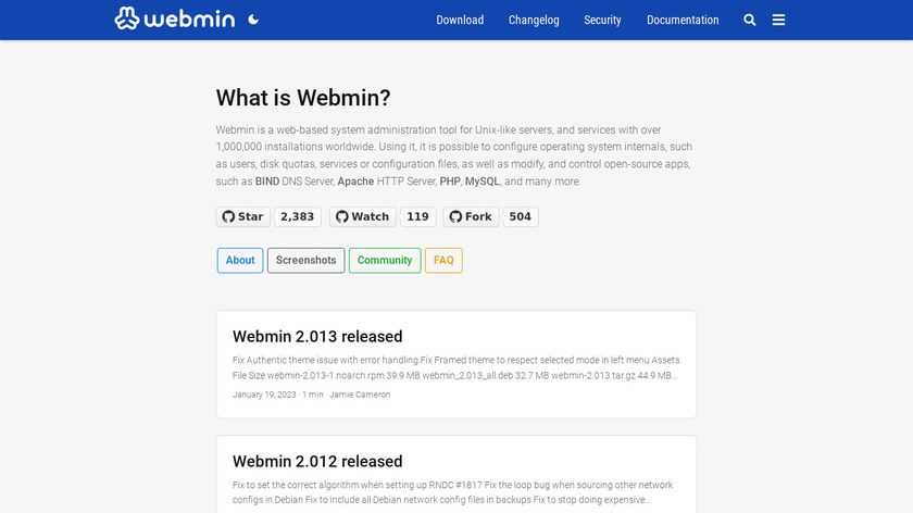 Webmin Landing Page