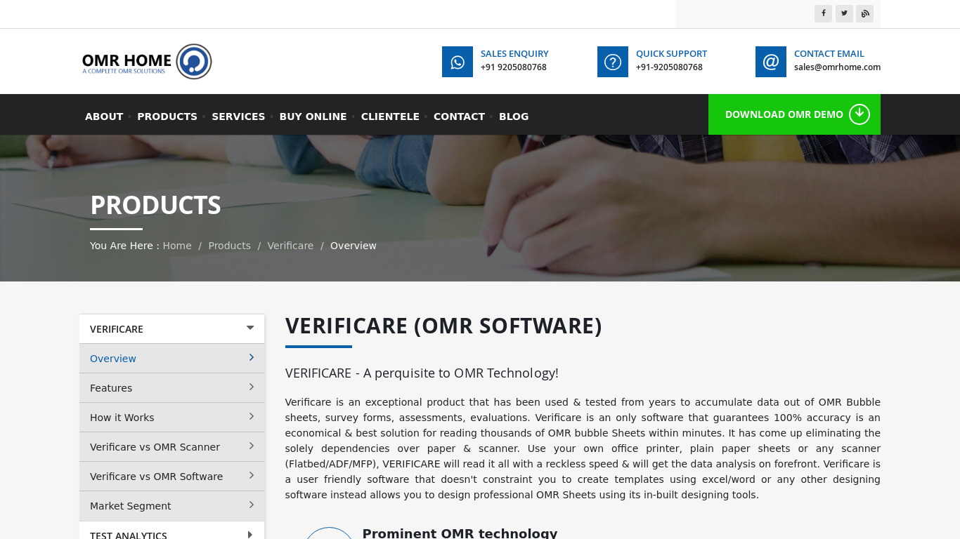 Verificare OMR Software Landing page
