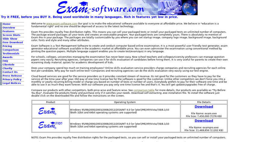 Exam Software Landing Page
