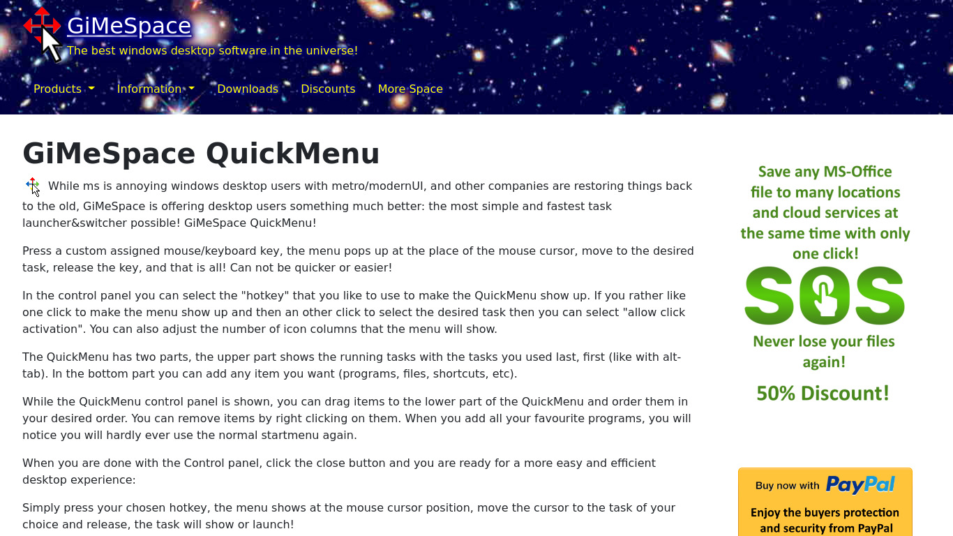GiMeSpace QuickMenu Landing page