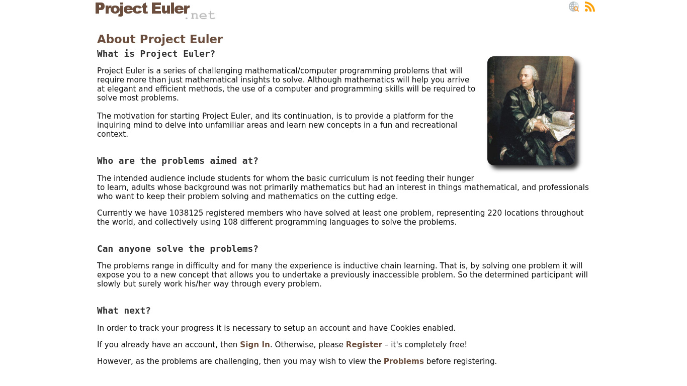 Project Euler Landing page