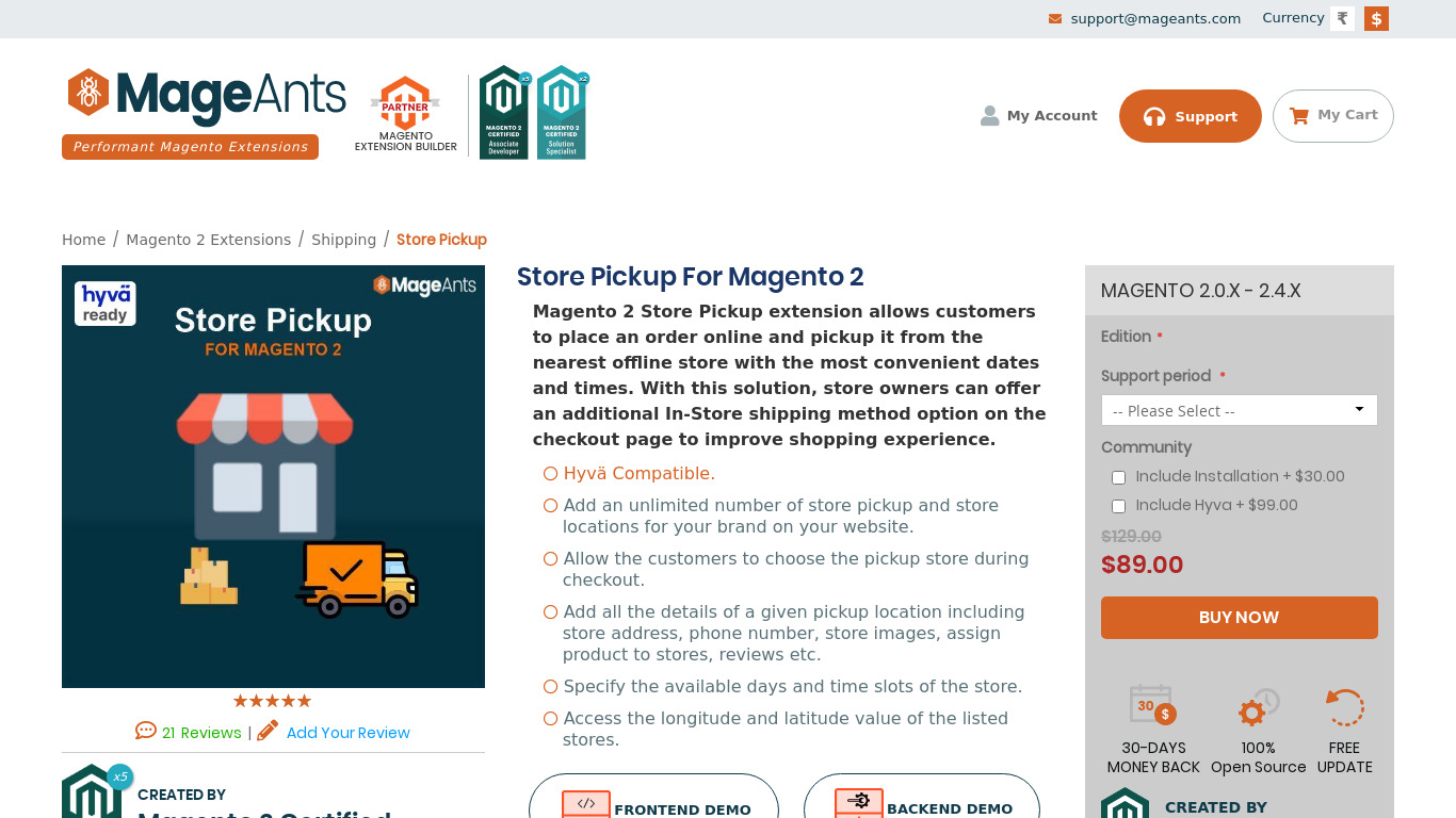 Magento 2 Store Pickup Landing page