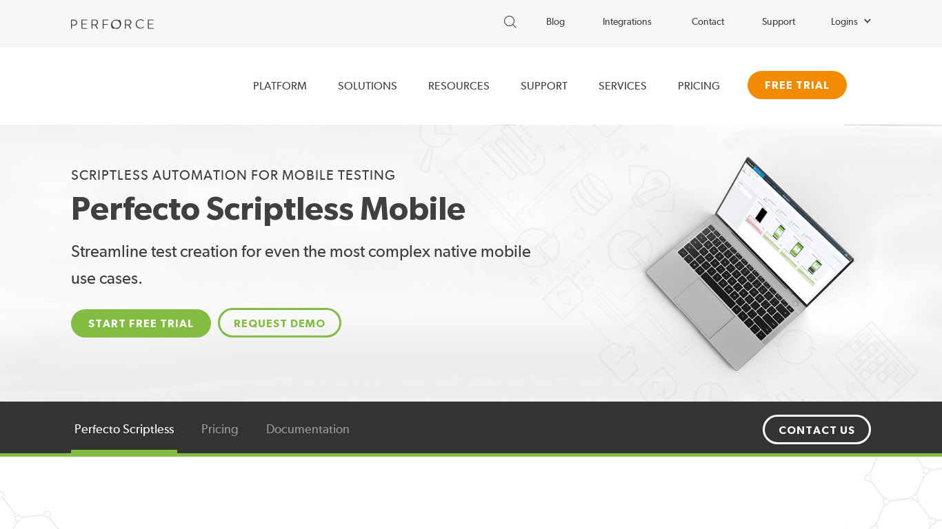 Perfecto Scriptless Landing page