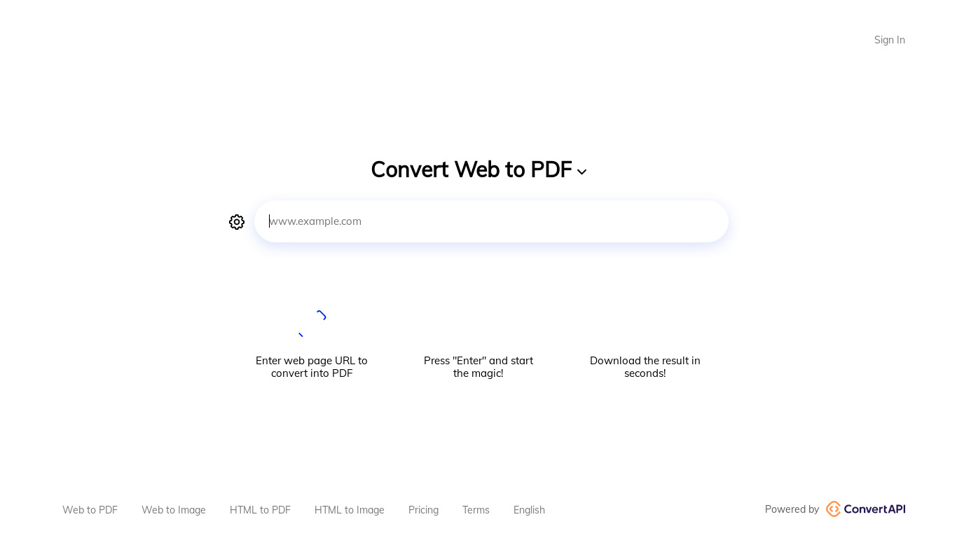 Web2PDF Landing page
