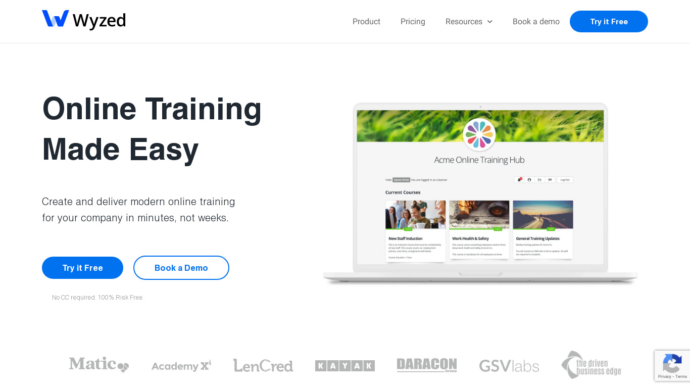 Wyzed LMS Landing page