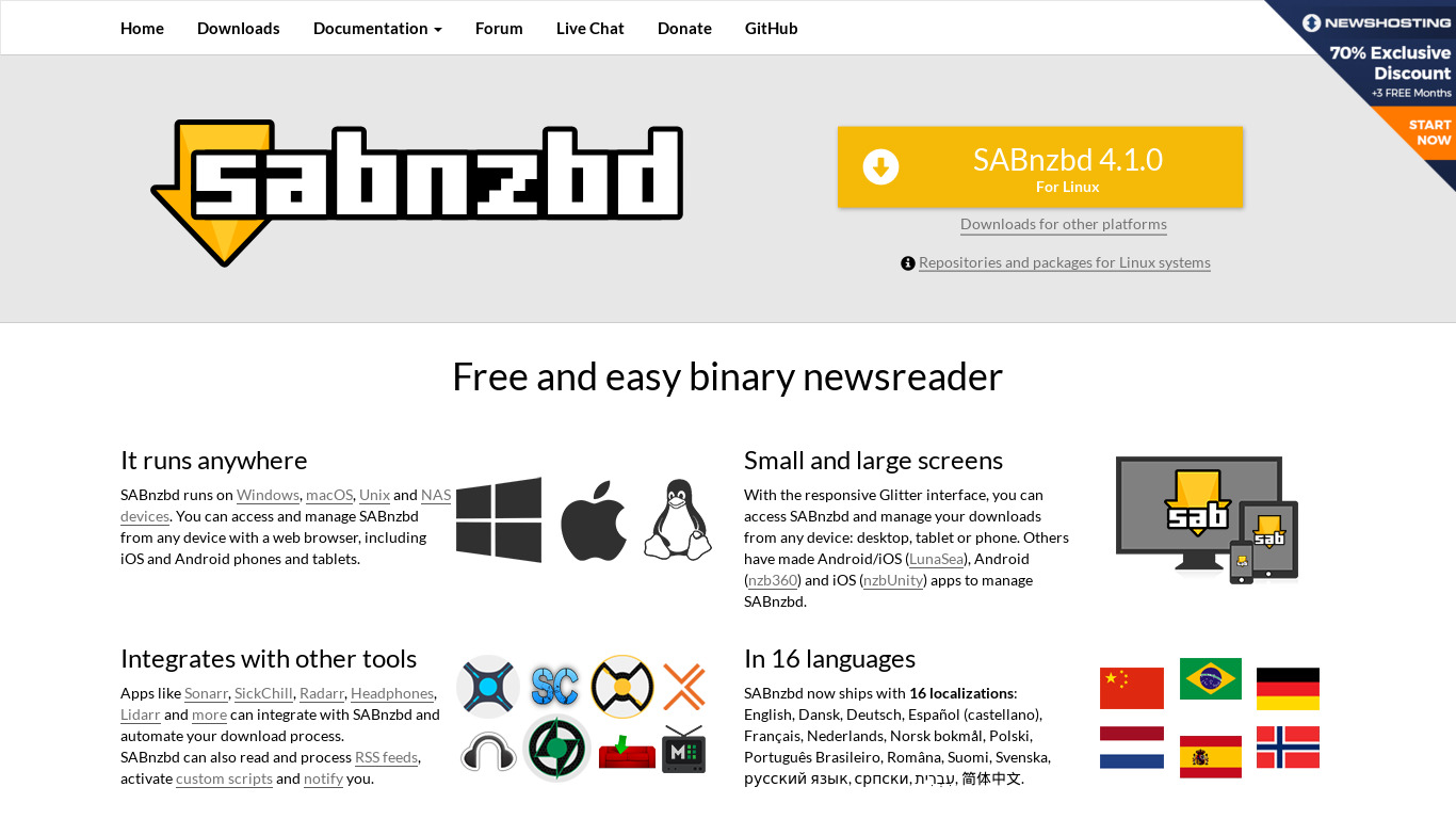 SABnzbd Landing page