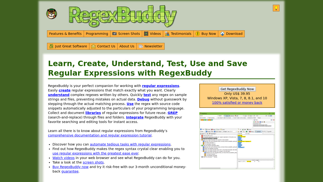 RegexBuddy Landing page
