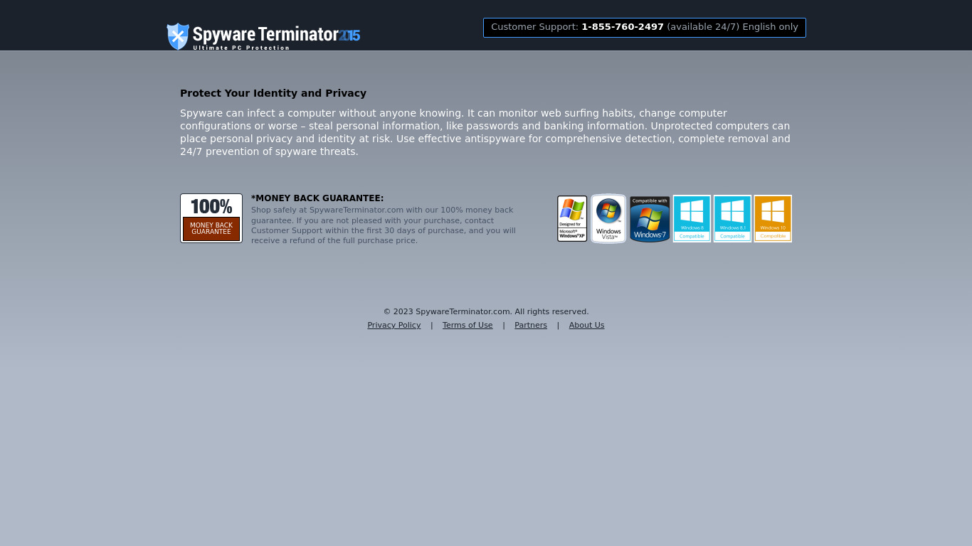 Spyware Terminator Landing page