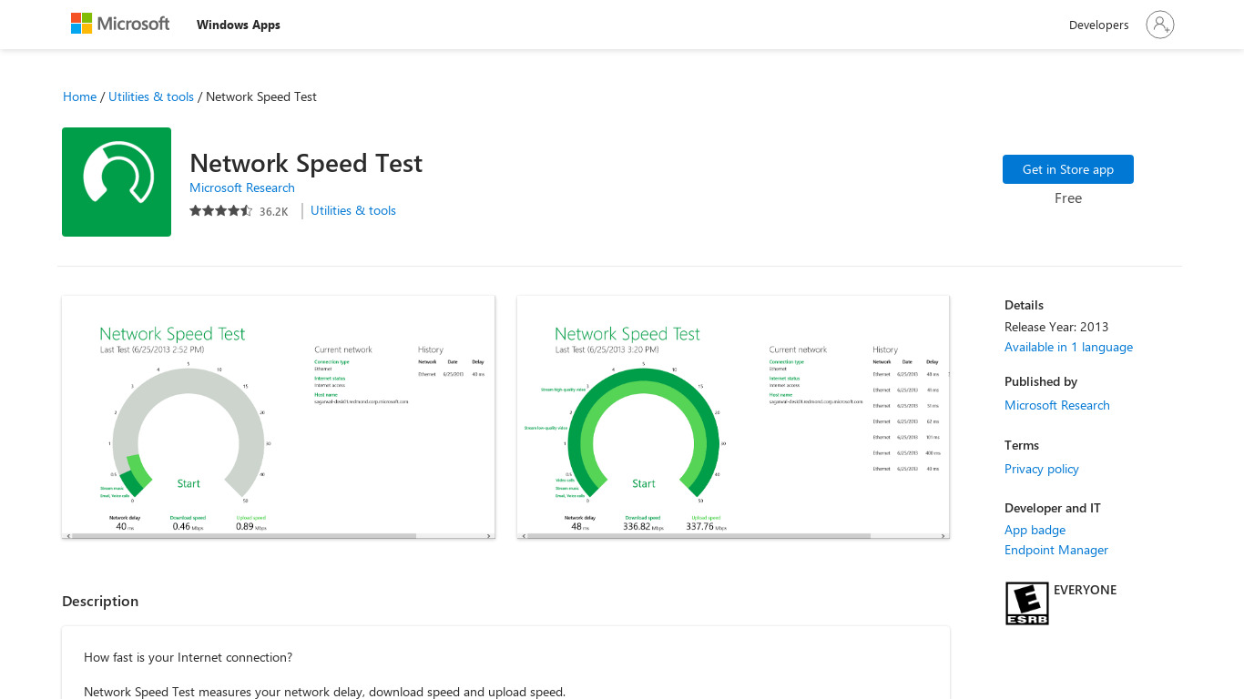 Network Speed Test Landing page