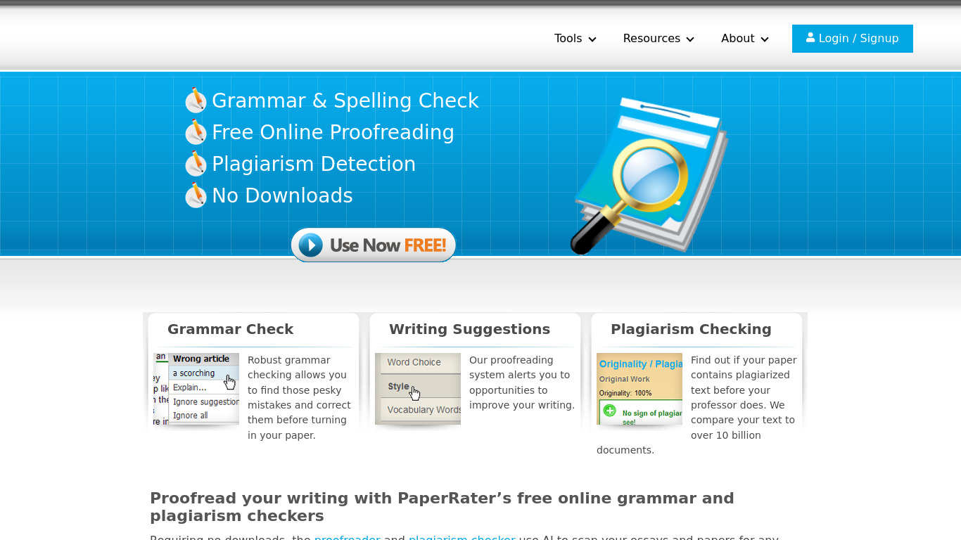 PaperRater Landing page