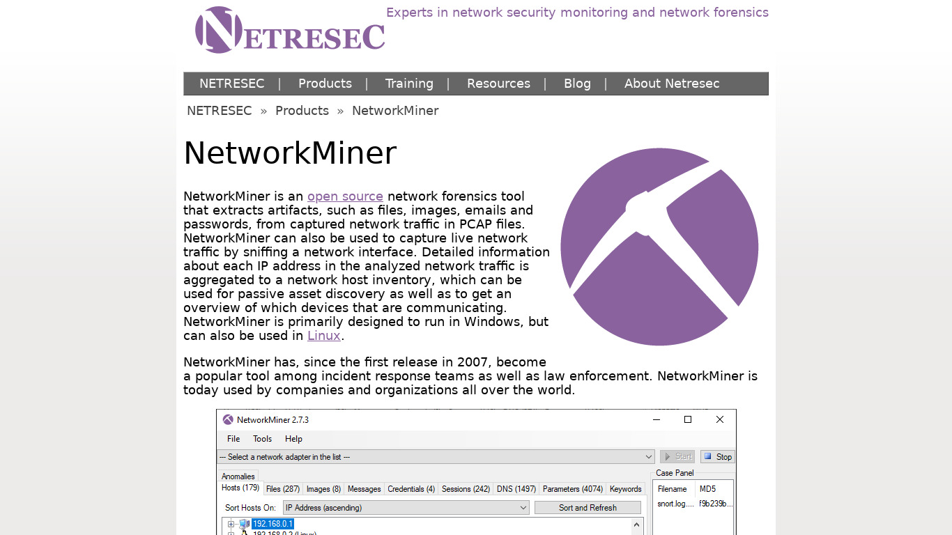NetworkMiner Landing page