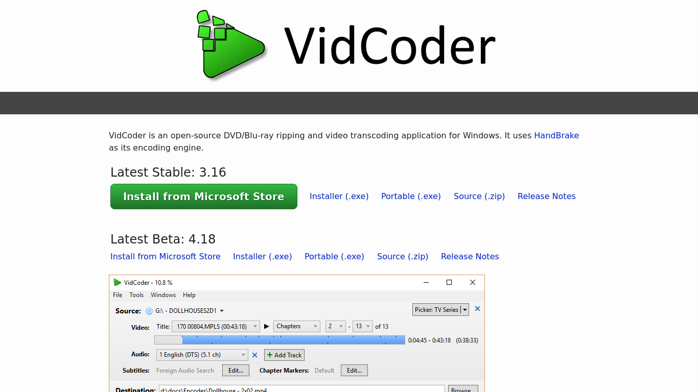 VidCoder Landing page