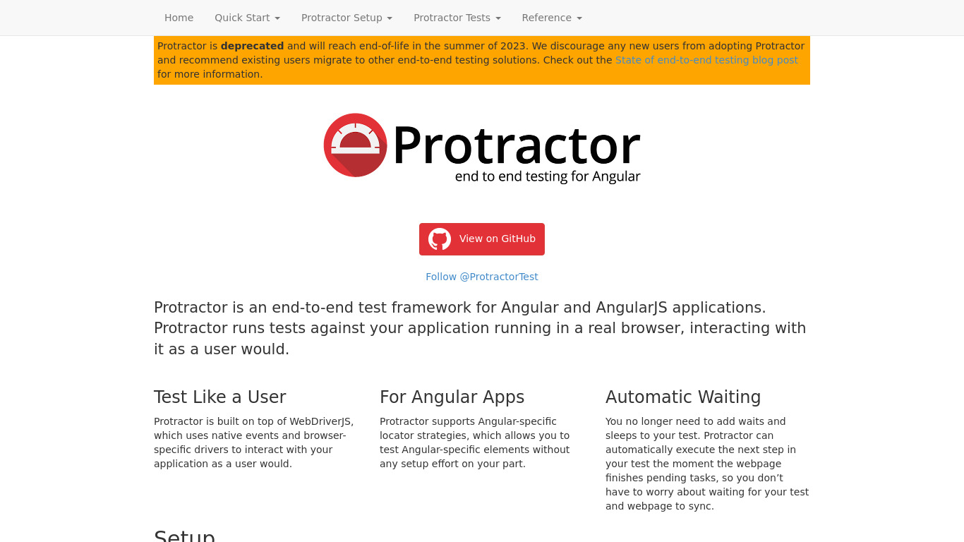 Protractor Landing page