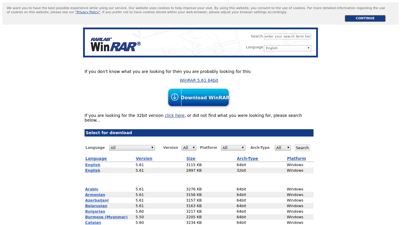 win-rar.com WinRAR Landing page