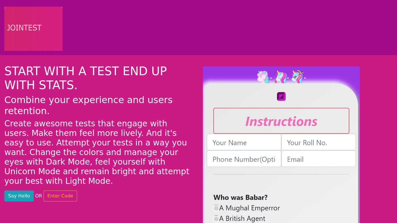 JoInTest Landing page