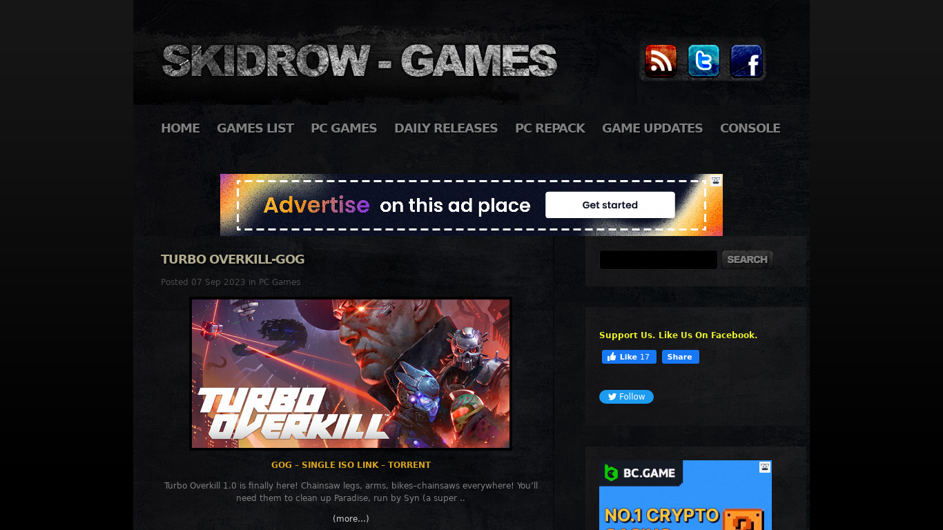Skidrow Games Landing page