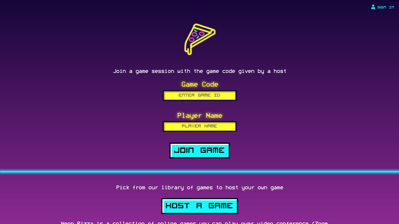 Neon Pizza Landing page