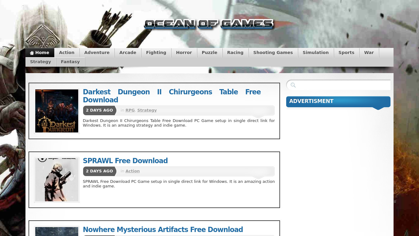 Ocean of Games Landing page