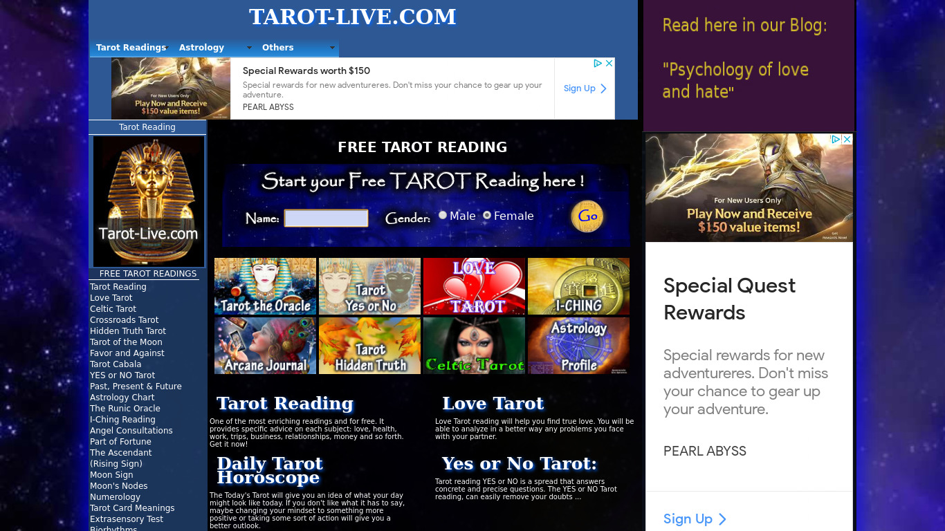 Tarot Landing page