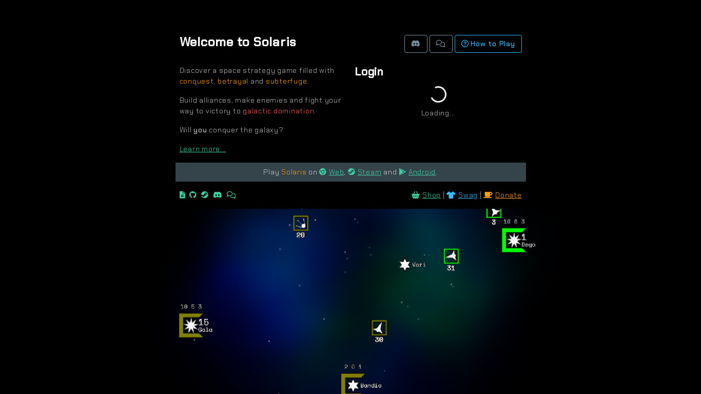 Solaris Games Landing page