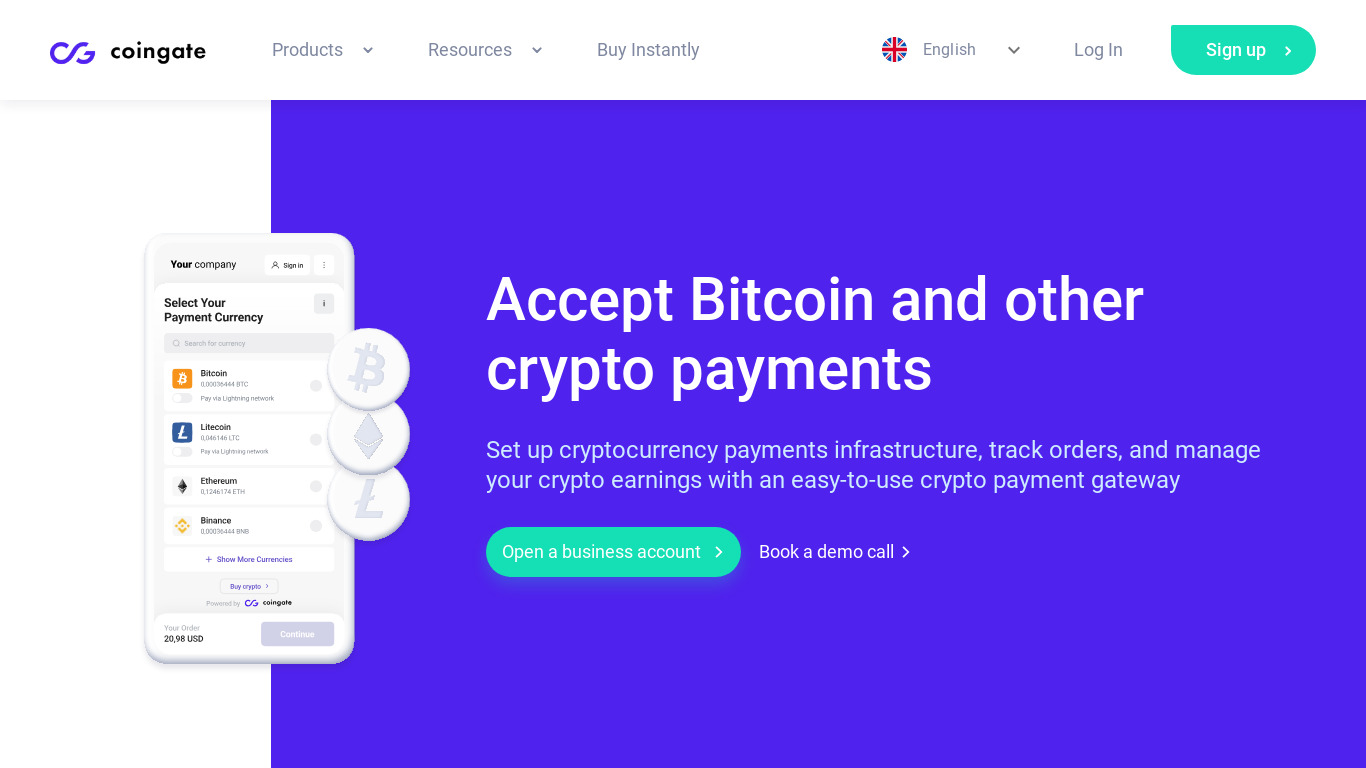 CoinGate Crypto Payment Processor Landing page