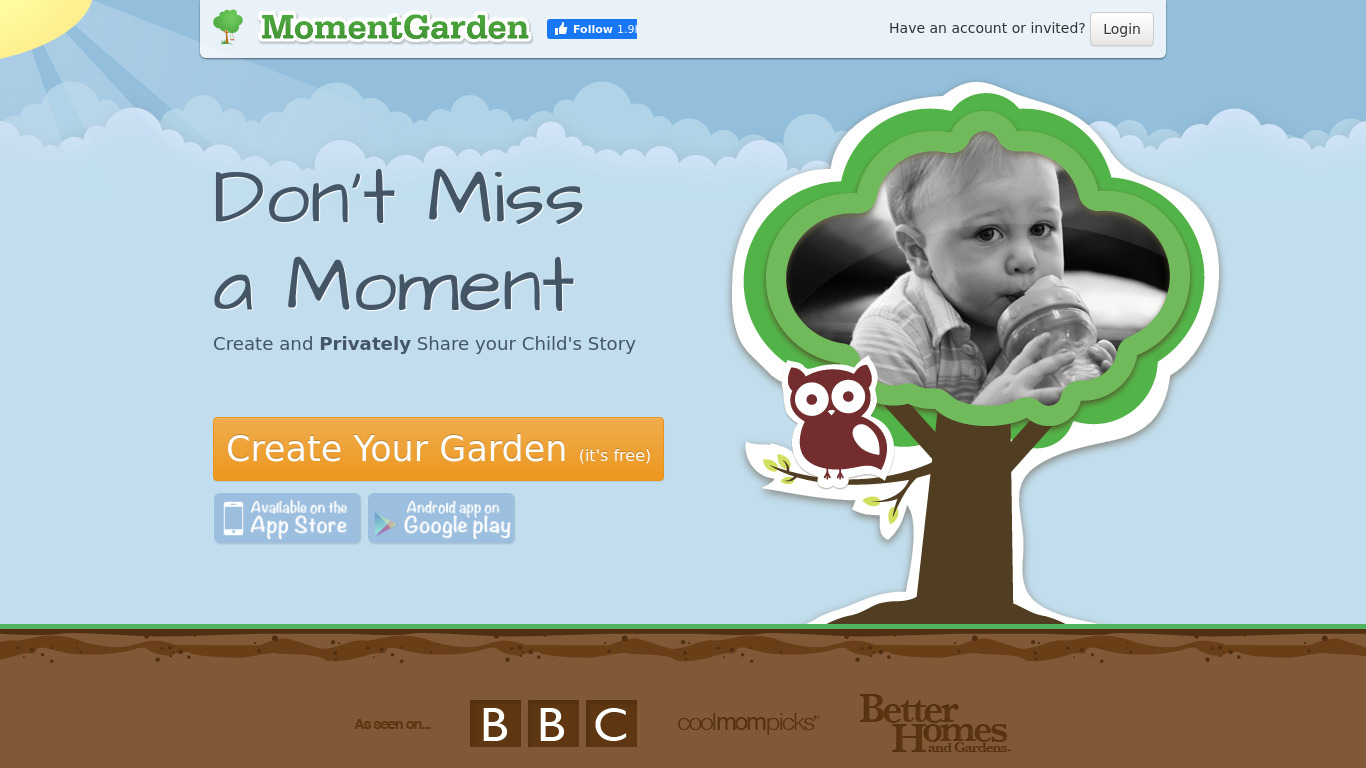 Moment Garden Baby Photo Book Landing page