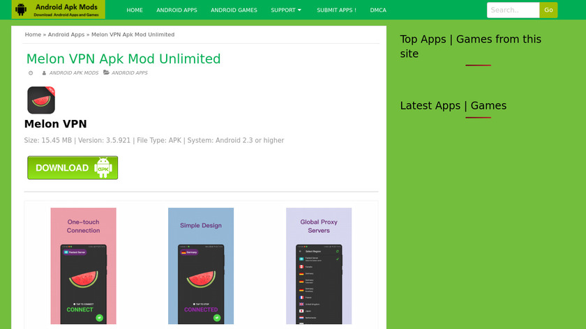 Melon VPN Unlimited Landing Page