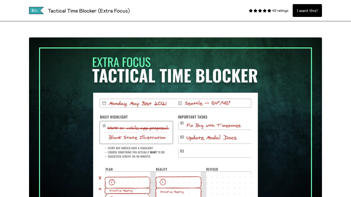 Tactical Time Blocker Landing page