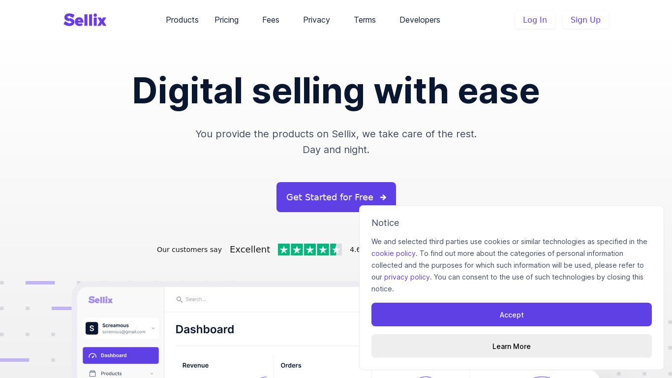 Sellix Landing page