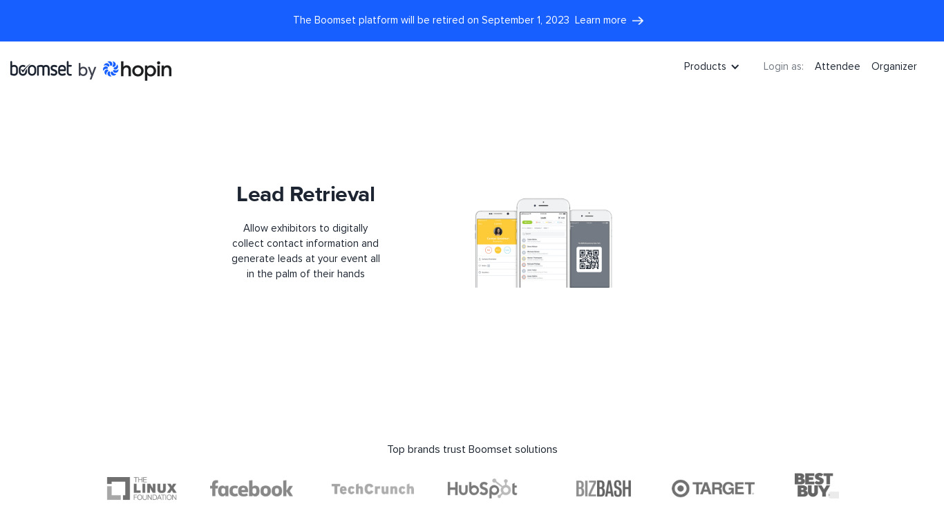 Lead Retrieval App Landing page