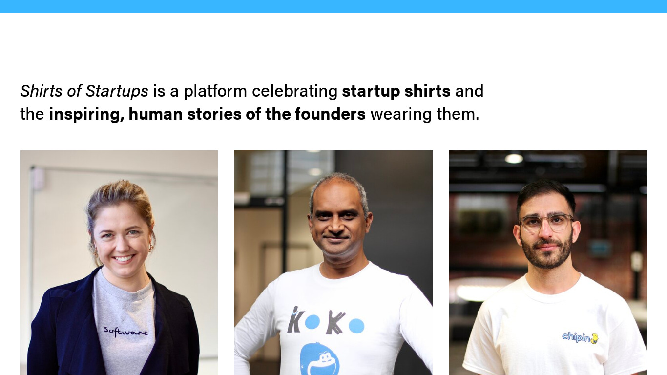 Shirts of Startups Landing page