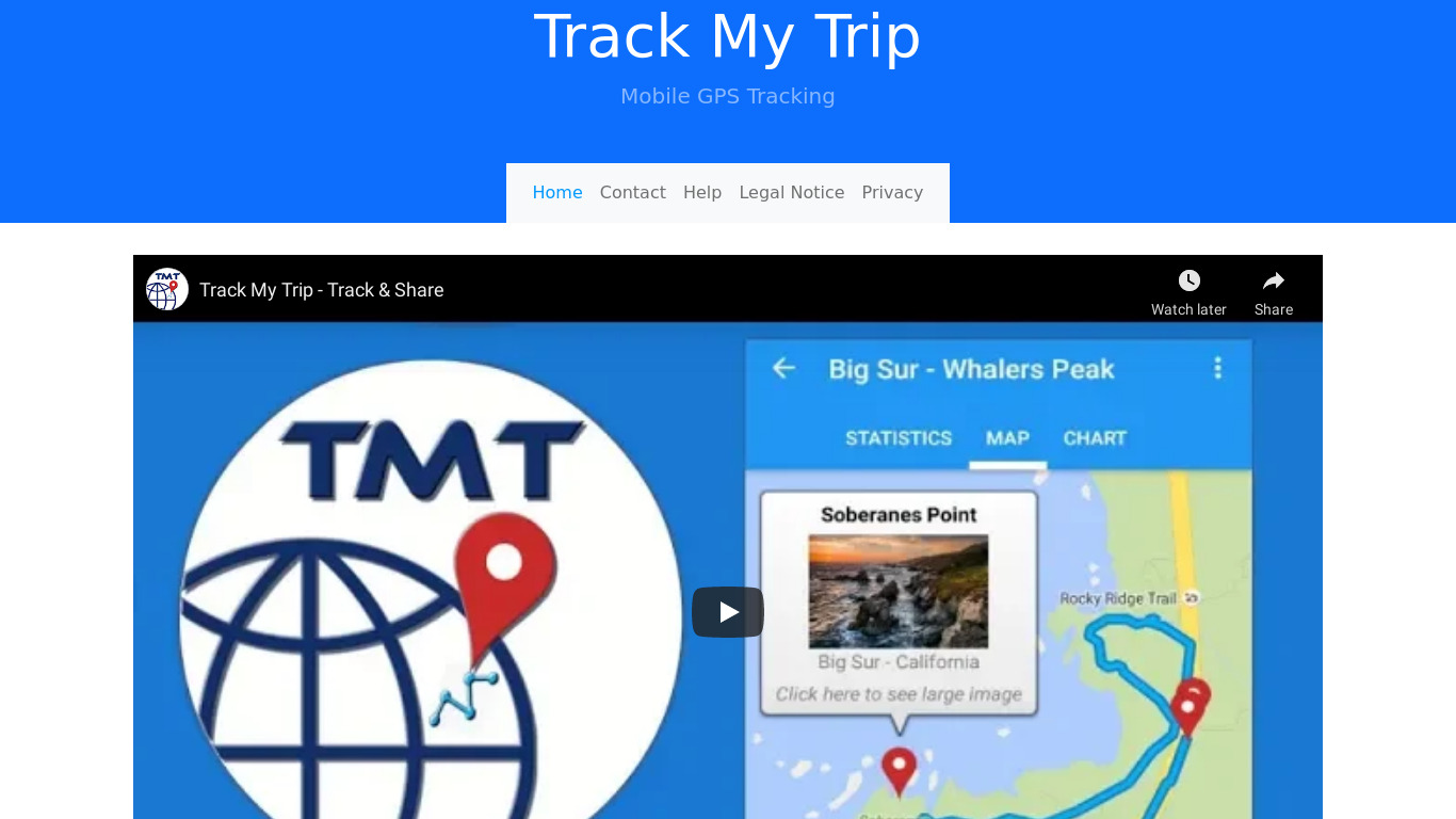 Track My Trip Landing page