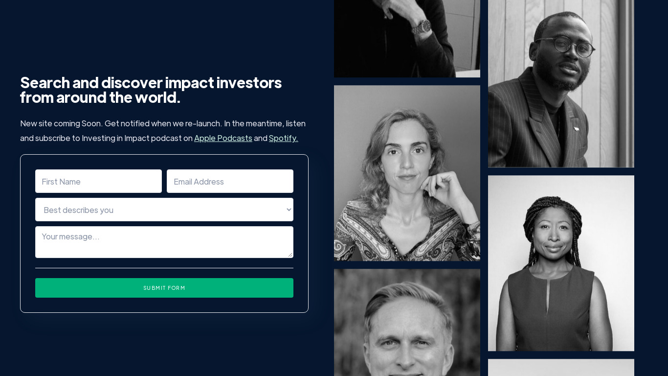Impact Investors Landing page