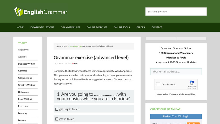 English Grammar Advanced Landing Page