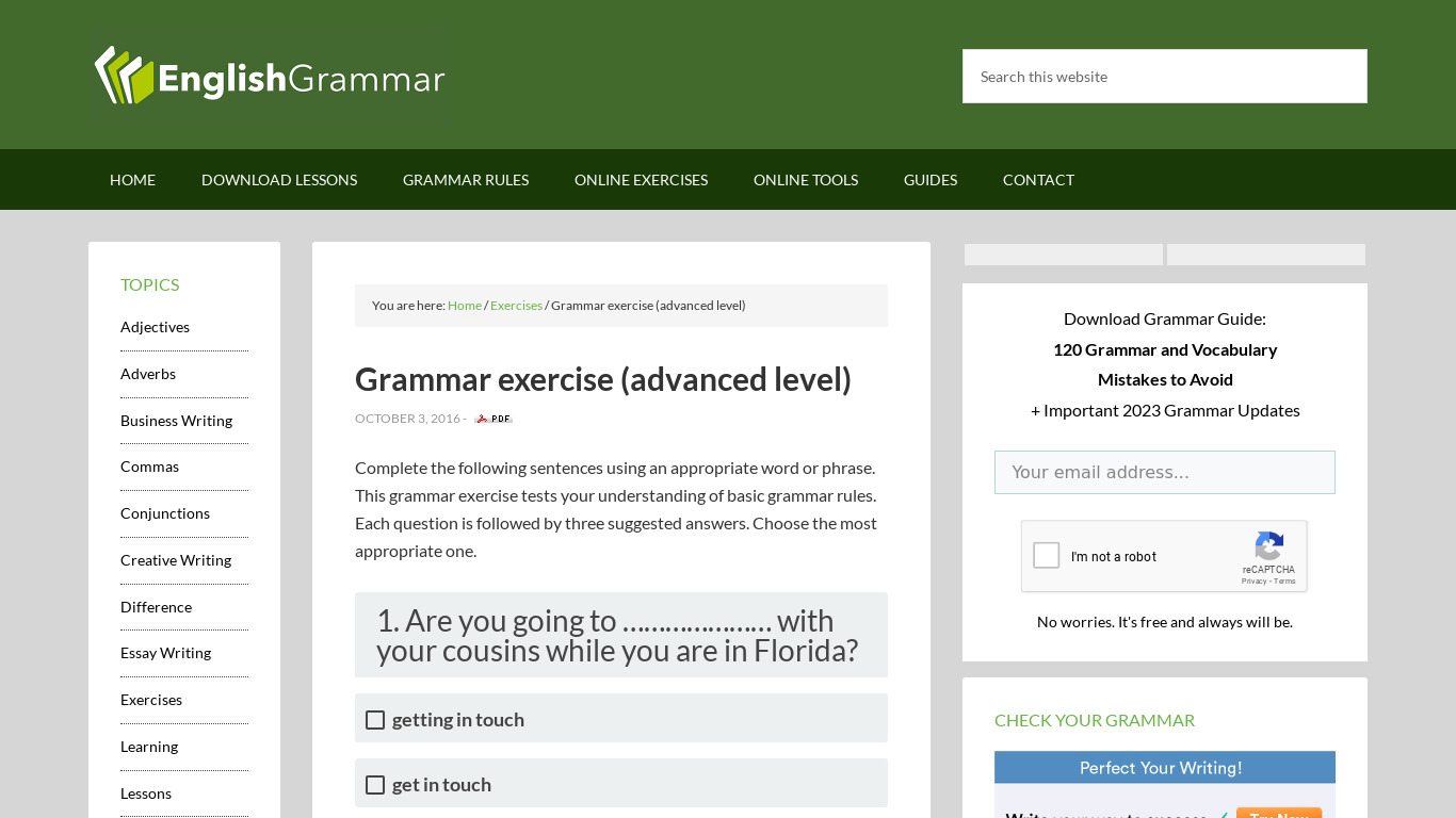English Grammar Advanced Landing page