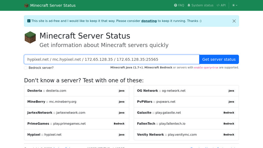Server Status Landing Page