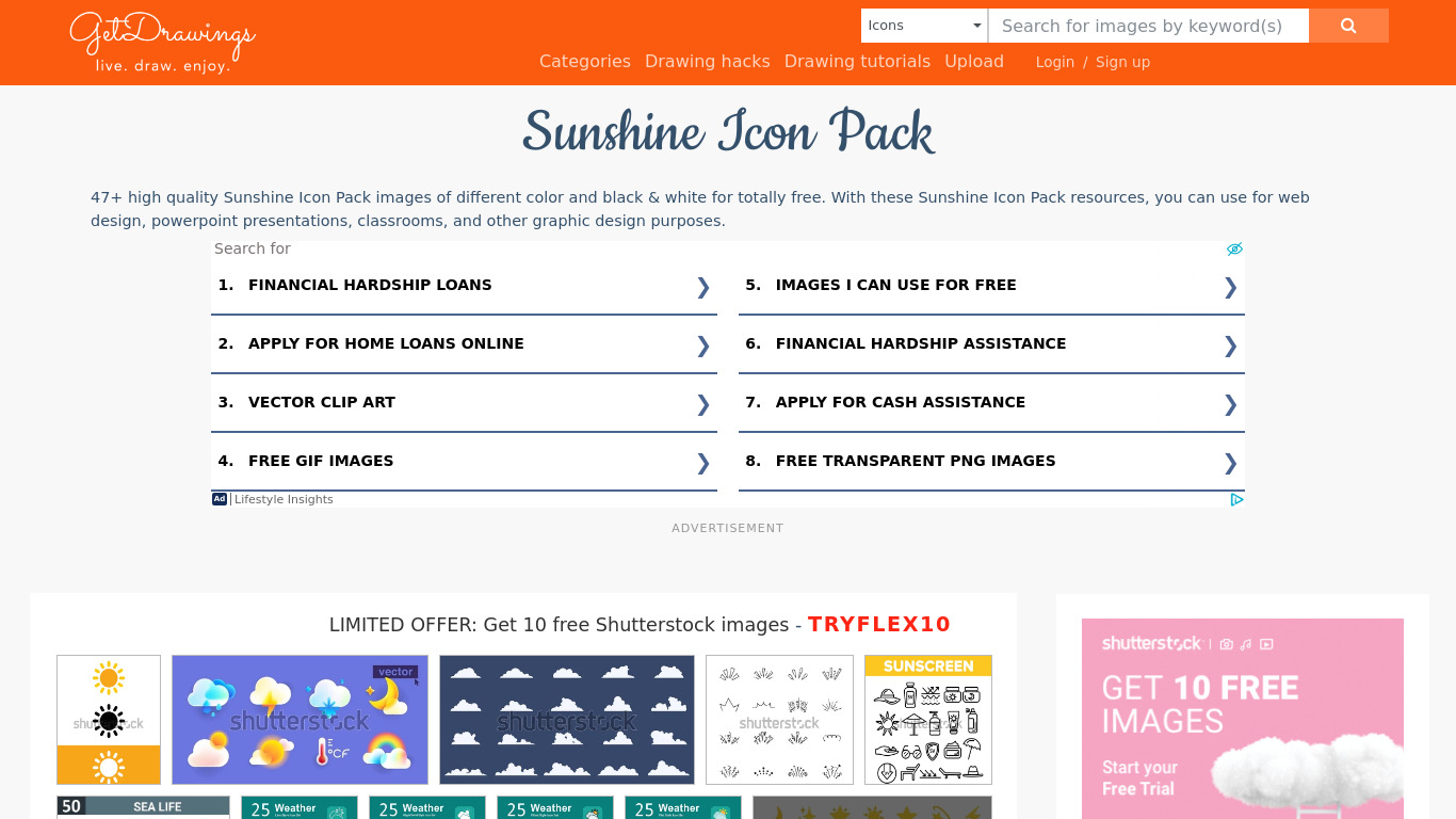 Sunshine Icon Pack Landing page