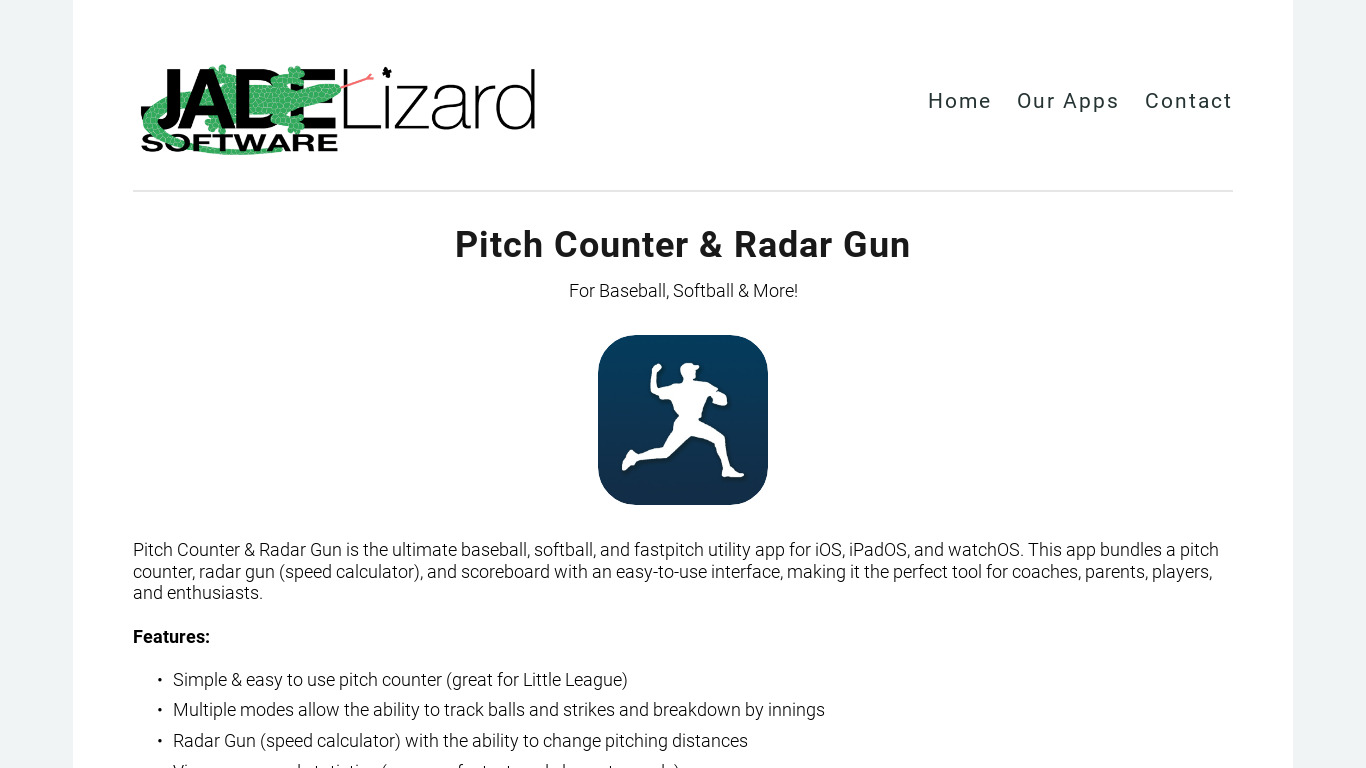 Pitch Counter & Radar Gun Landing page