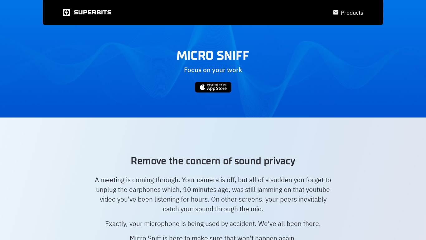 Micro Sniff Landing page