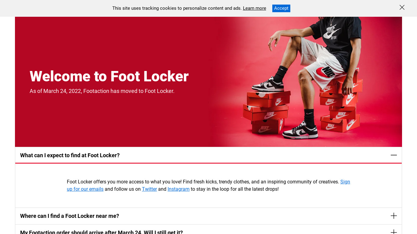 FootAction Landing page