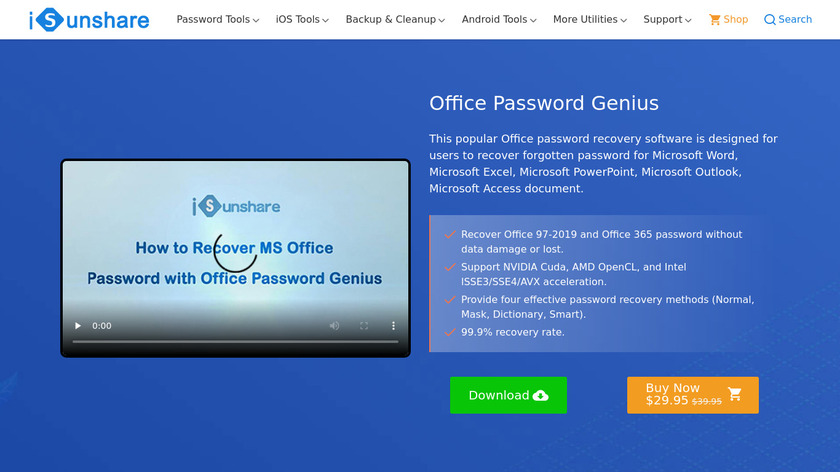 iSunshare Office Password Genius Landing Page