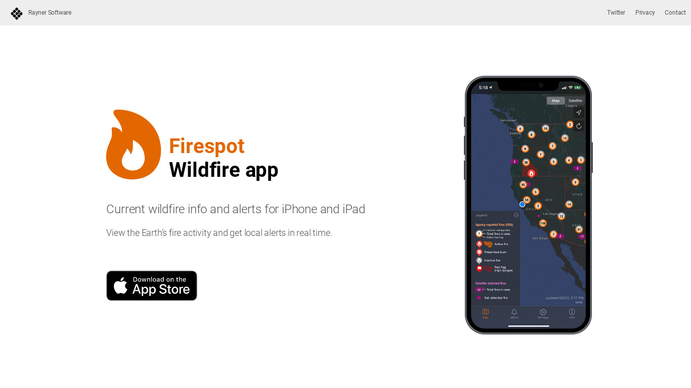 Firespot Wildfire Scanner Landing page