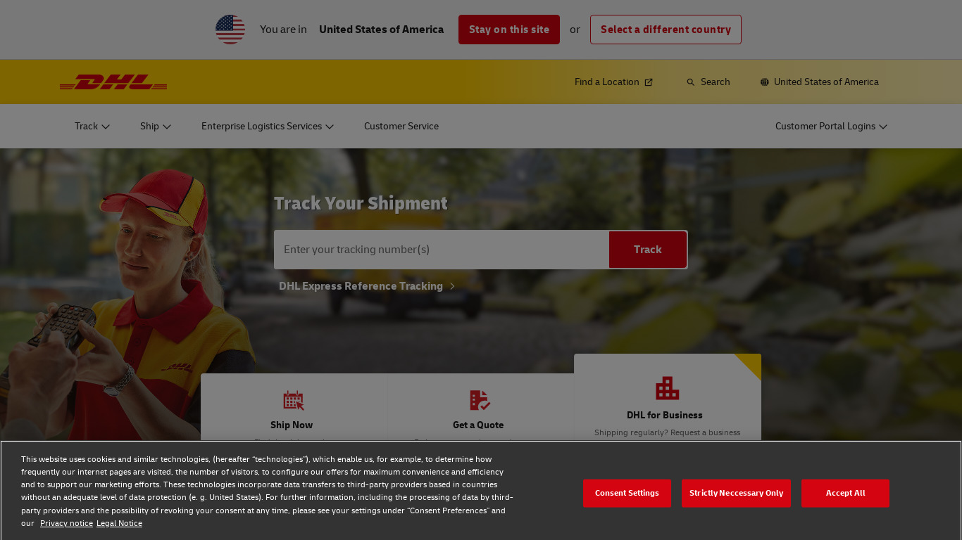 DHL eShop Landing page