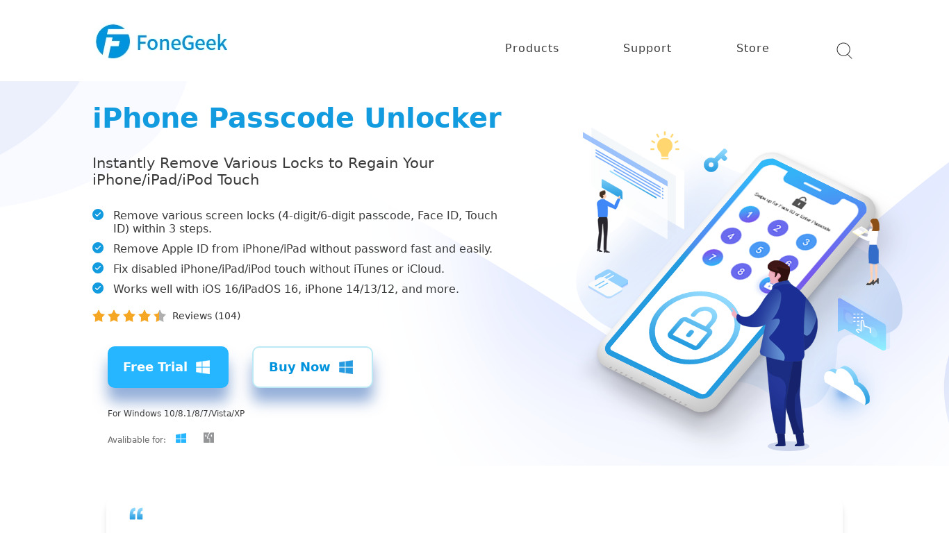 FoneGeek iPhone Passcode Unlocker Landing page