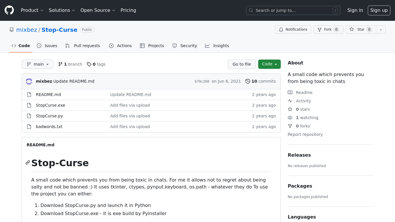 Stop Curse Landing page