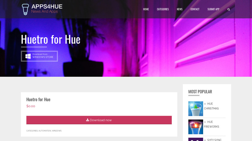 Huetro for Hue Landing Page