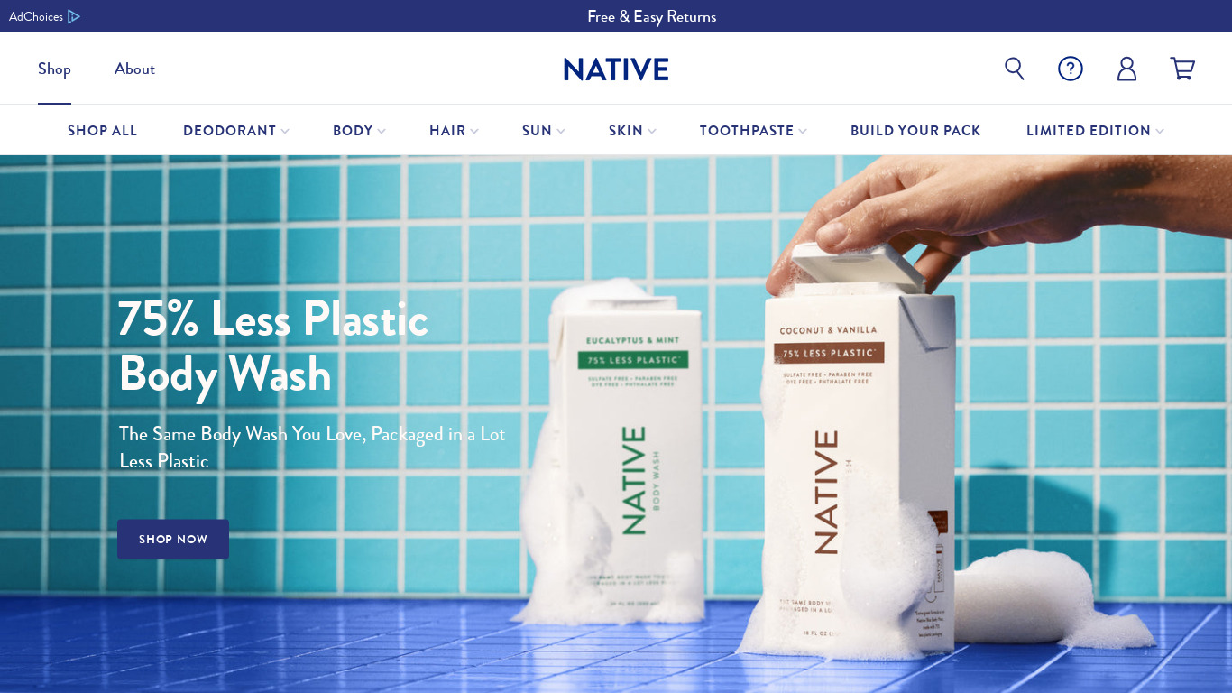 Native Deodorant Landing page