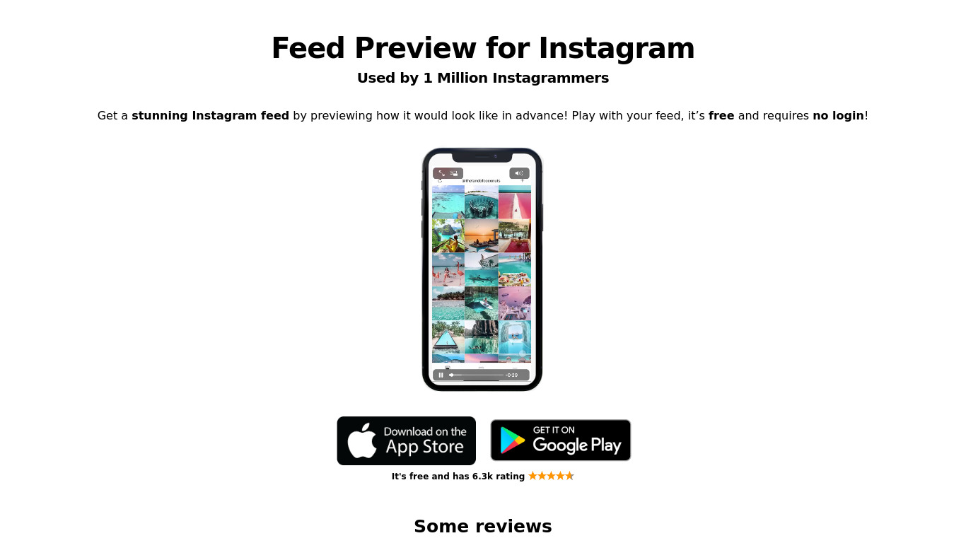 Feed Preview for Instagram Landing page