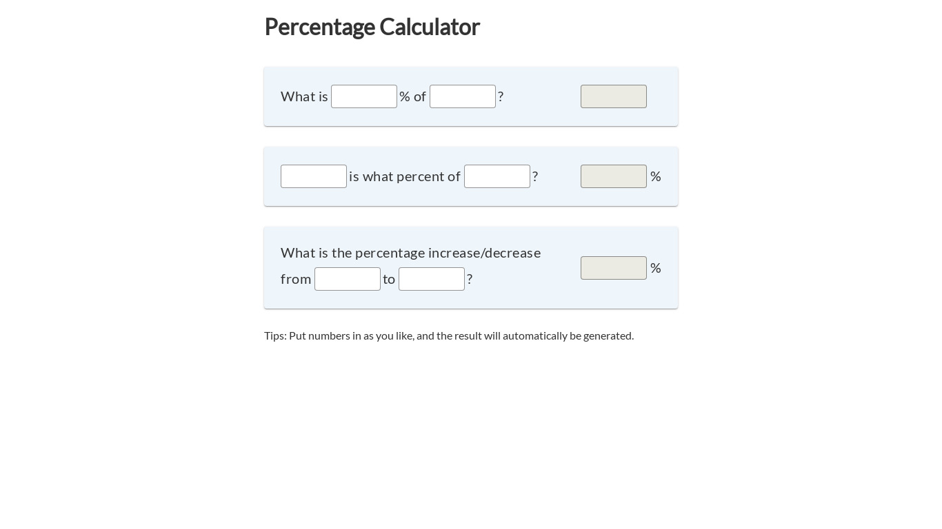 PercentCalculator Landing page