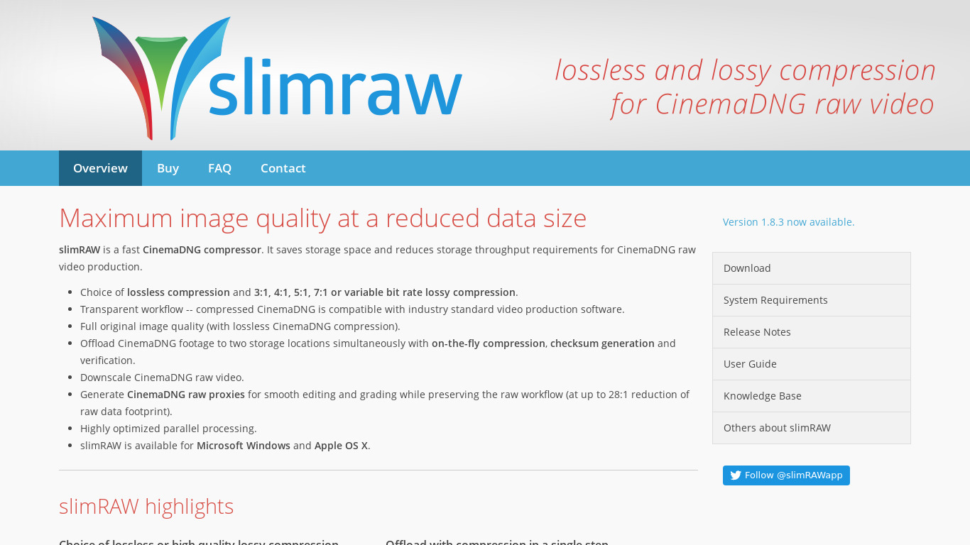 slimRAW Landing page
